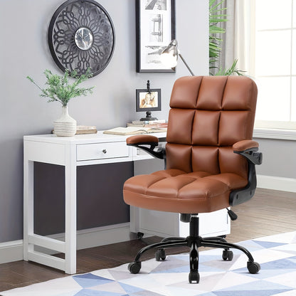 Ergonomic Executive Office Chair with Armrests - PU Synthetic Leather Swivel Desk Chair with Adjustable Height, Head Support, 9-Zone Comfort Design, Wood Frame, and Sponge Cushioning - Home and Office Task Chair with Casters