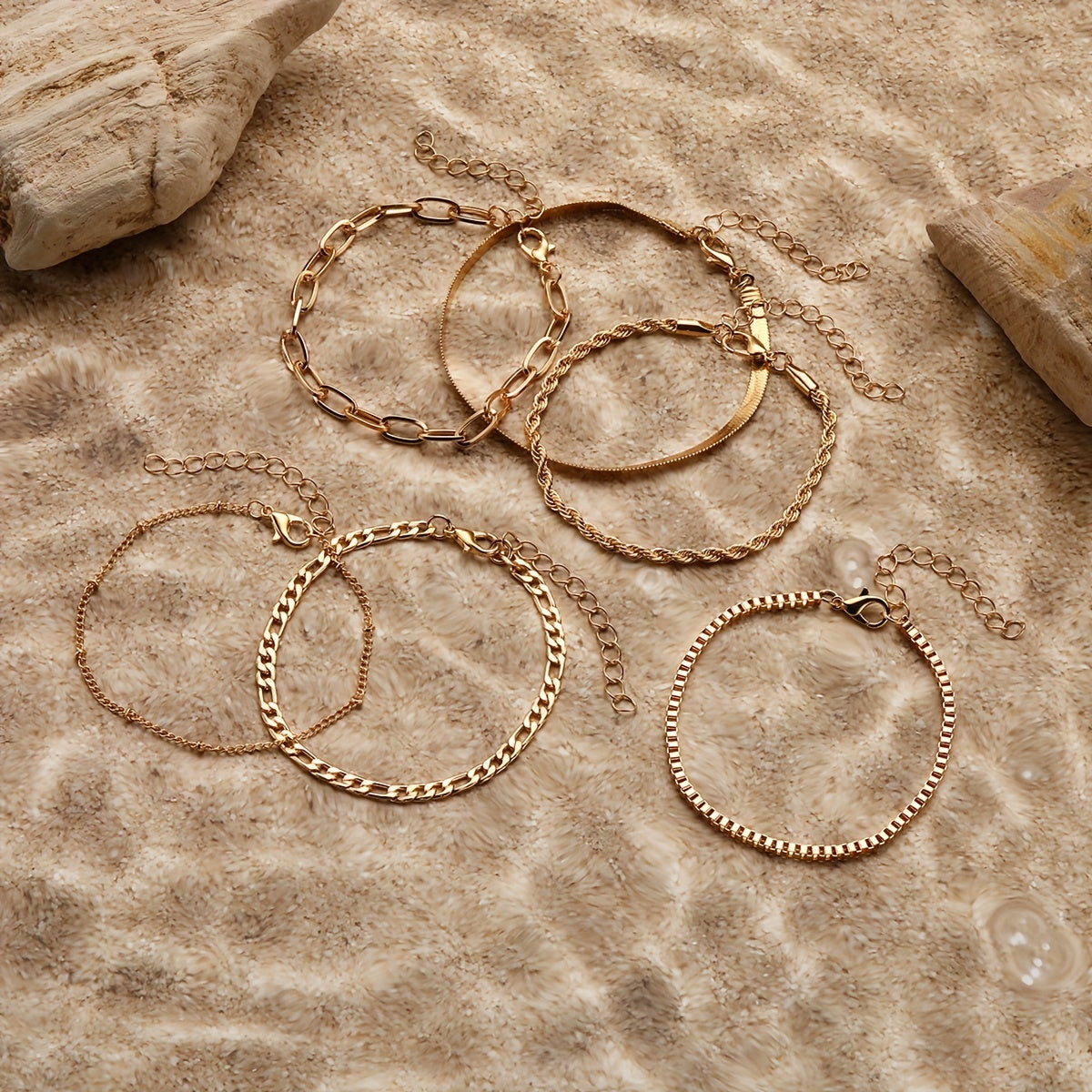 6-piece Fine Alloy Chain Bracelet Set Simple Women's Bracelet Jewelry Decoration Bead Quantity 5-9 Pieces