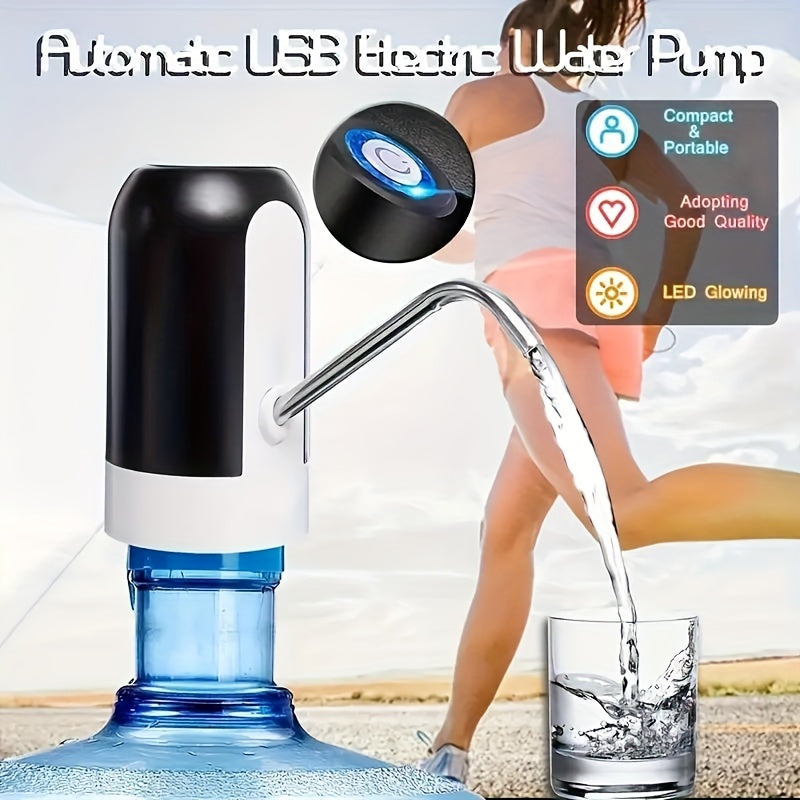 1pc, Water Bottle Pump, Electric Water Bottle Pump, USB Rechargeable Automatic Drinking Water Pump For Universal 3-5 Gallon Bottles, Portable Camping Water Dispenser