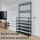 Multifunctional Metal Entrance Hall Organizer - 4-layer Black Clothes and Hat Rack with Shoe Cabinet, Perfect Choice for Home Storage, Independent Clothes and Shoe Rack, Suitable for Front Door Entrance, Used to Store Clothes