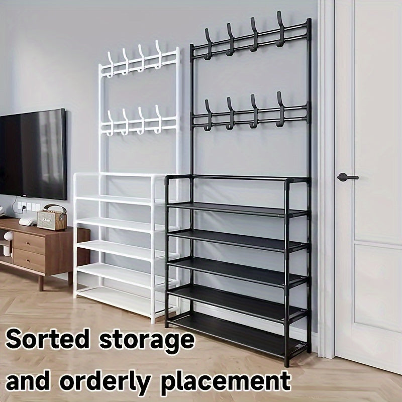 Multifunctional Metal Entrance Hall Organizer - 4-layer Black Clothes and Hat Rack with Shoe Cabinet, Perfect Choice for Home Storage, Independent Clothes and Shoe Rack, Suitable for Front Door Entrance, Used to Store Clothes