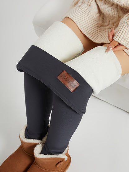 Women's Plush-Lined High Waist Leggings, Elastic And Comfortable, Casual Style Warm Pants For Winter, For Thermal Wear