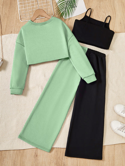 Conjunto para niña: camisola con estampado de corazones, top de manga larga y pantalón de exterior con bloques de color. Conjunto informal de 3 piezas para primavera y otoño. Regalo.