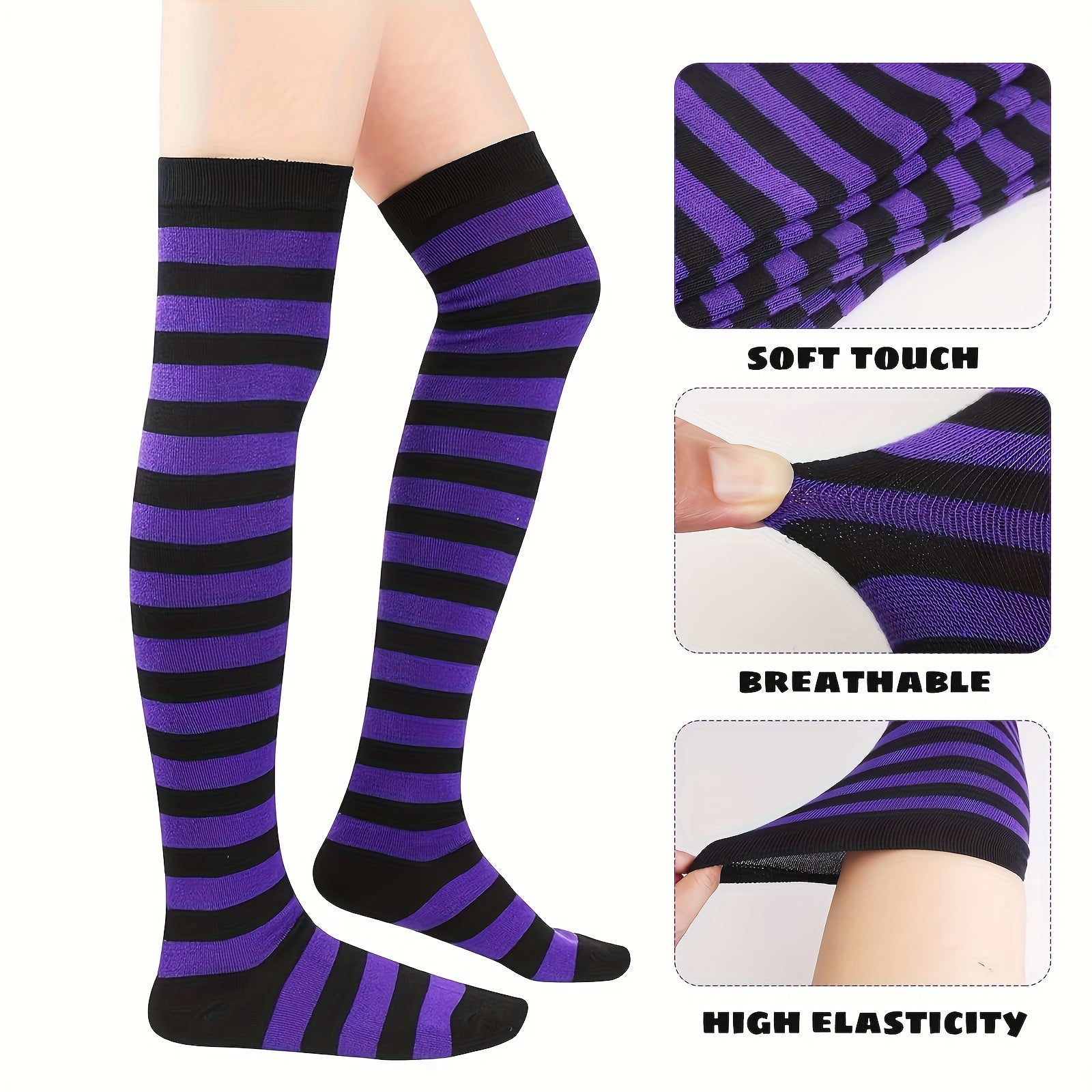 Disfraz de bruja de Halloween para mujer, 3 piezas: sombrero de bruja gótico, falda de tul y calcetines a rayas hasta la rodilla.