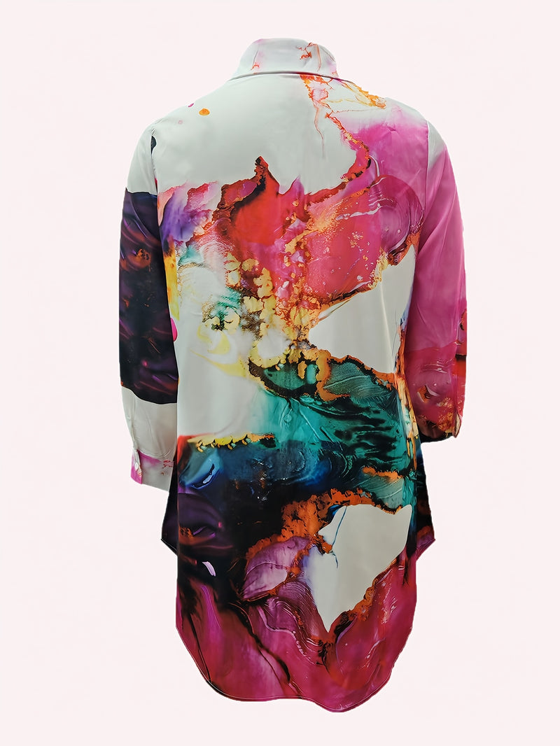 Plus Size - Elegant Floral Print Maxi Dress with Long Sleeves - Blue & White Floral Design, Button-Up Front, Casual Style for Women, All-Season Wear, Casual Summer Dress | Floral Print Dress | Nonstretch Fabric