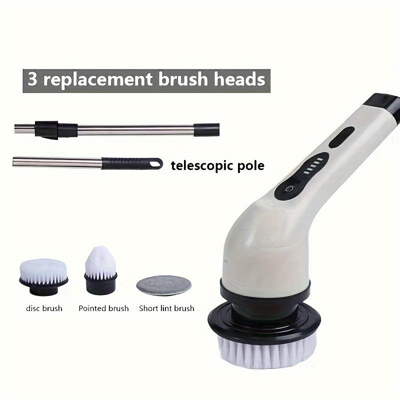 Cordless Electric Spin Scrubber Set with 3/9 Brush Heads - Rechargeable, Adjustable Long Handle for Bathroom, Kitchen, Tile & Car Cleaning
