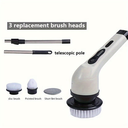 Cordless Electric Spin Scrubber Set with 3/9 Brush Heads - Rechargeable, Adjustable Long Handle for Bathroom, Kitchen, Tile & Car Cleaning