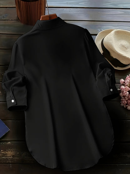 Blusa de talla grande con dobladillo curvo, informal, con cuello abotonado para primavera, ropa de talla grande para mujer.