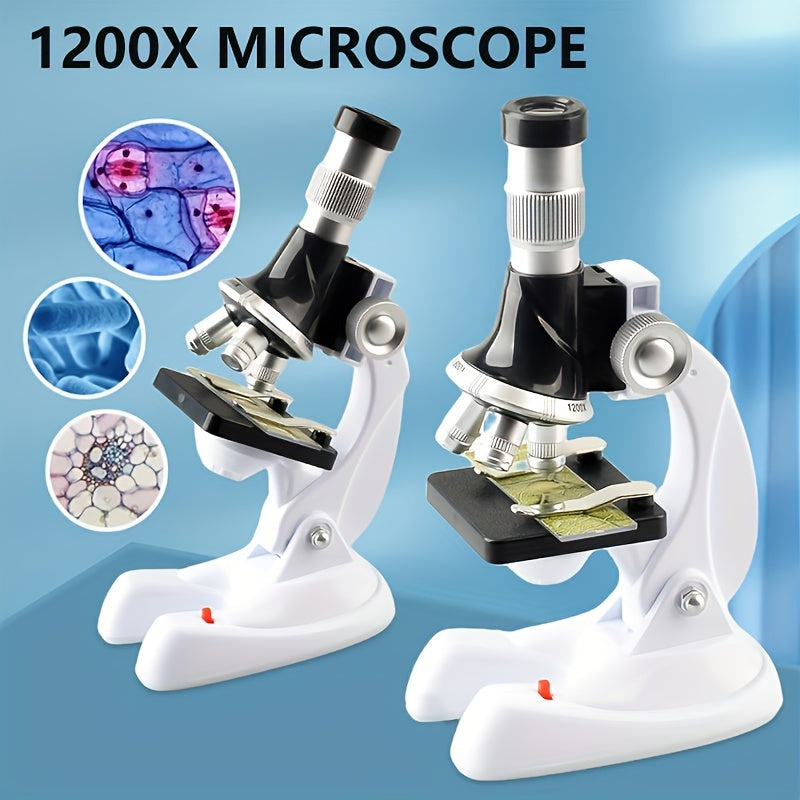 High-Definition Educational Microscope for Youngsters - 1200x Magnification, Triple Zoom Levels (100x/600x/1200x), Includes Slides &amp; Accessories, Perfect for Science Exploration &amp; Early Learning