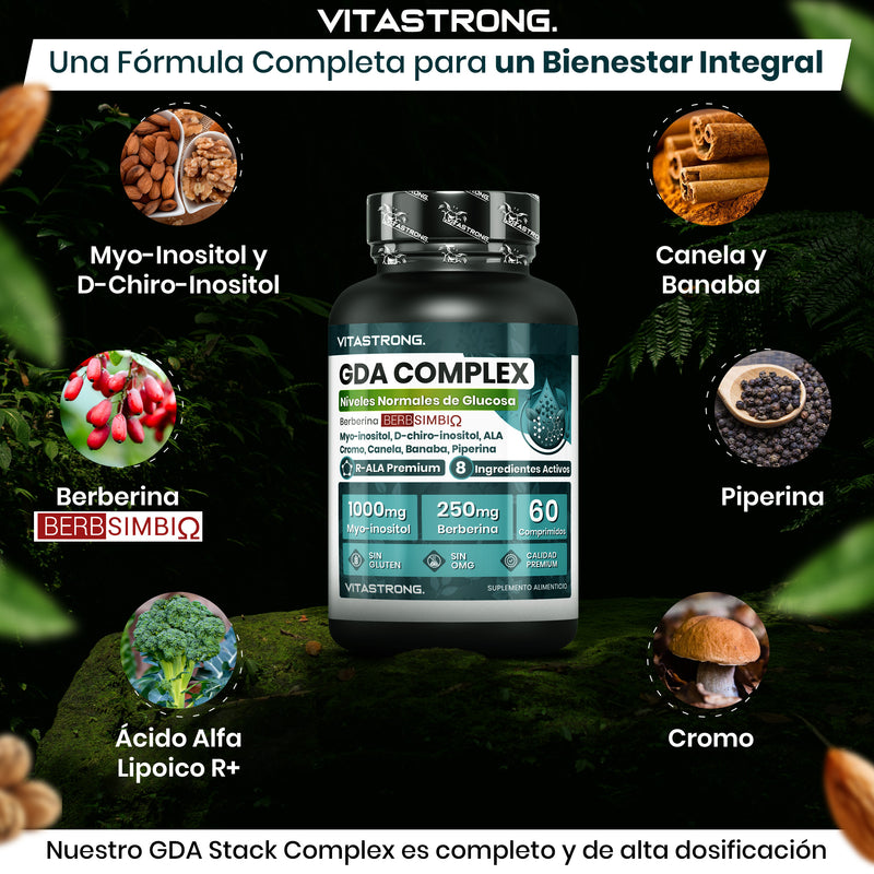 GDA Vitastrong Vegan Supplement, Berberine Lipid Complex with BerbSIMΒΙΩ 250mg, Myo-Inositol 1000mg, Alpha Lipoic Acid, Plant Extracts, Chromium for Normal Blood Glucose Levels, GMO-Free