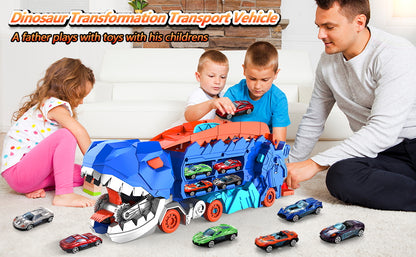 Transport Dinosaur Truck with Foldable into Standing Transforms Sliding Race Track T-rex Best Birthday Gifts Toys Boys And Girls