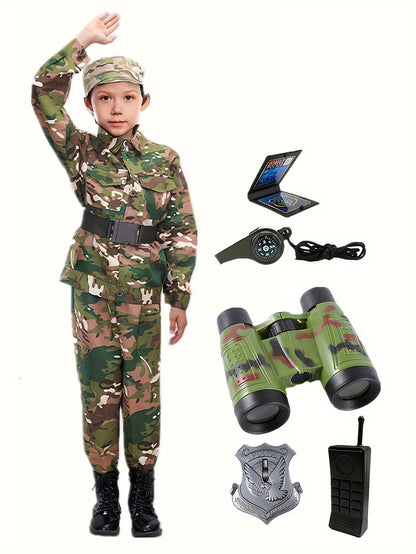 Boys' Camo Army Costume Set with Accessories - Includes Jacket, Pants, Hat &amp; More - Perfect for Outdoor Play &amp; School Activities