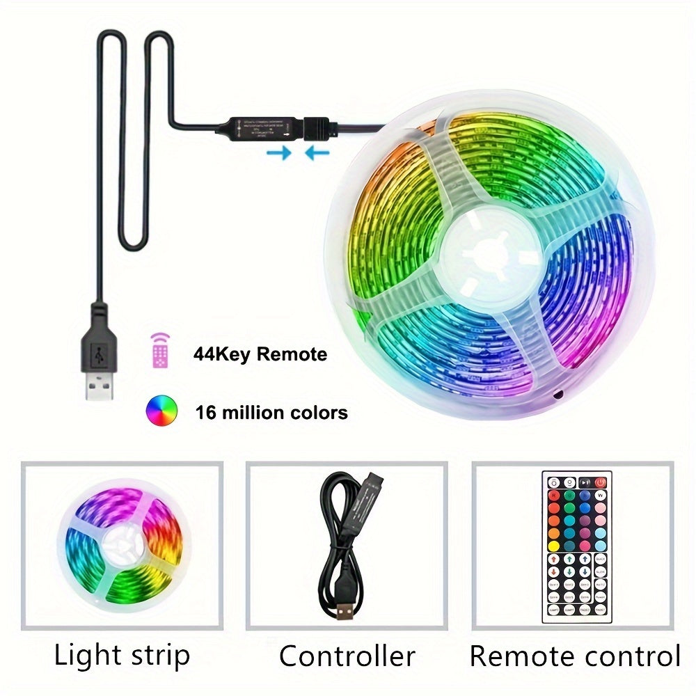 Tira de luces LED con control inalámbrico, iluminación RGB remota por infrarrojos, decoración para sala de estar, lámpara flexible, cadena decorativa