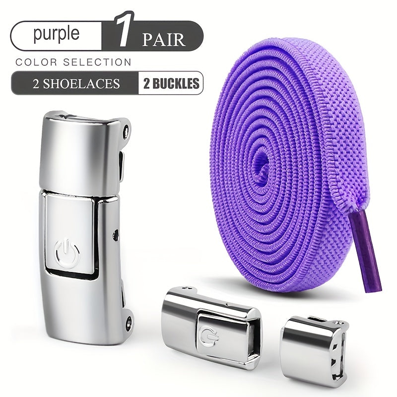 1 Pair Free-Tie Shoelaces Set, 2pcs Elastic Shoelaces & 2pcs Shoelaces Buckles For Sneakers Canvas Shoes