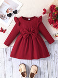Conjunto de dos piezas para niñas pequeñas, sencillo y bonito, nuevo, de primavera y otoño, con estampado de mariposas rosas, mangas pequeñas con vuelo, vestido de cuello redondo, vestido de color liso con ranuras, conjunto combinado