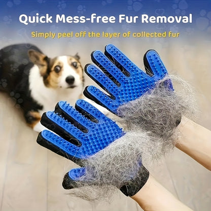 1pc Pet Grooming Gloves, Gentle Deshedding Brush For Dogs &amp; Cats, Easy Clean, Enhanced Five Finger Design For Long &amp; Short Fur