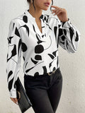 Geo Print V Neck Blouse, Casual Long Sleeve Blouse For Spring &amp; Fall, Women's Clothing