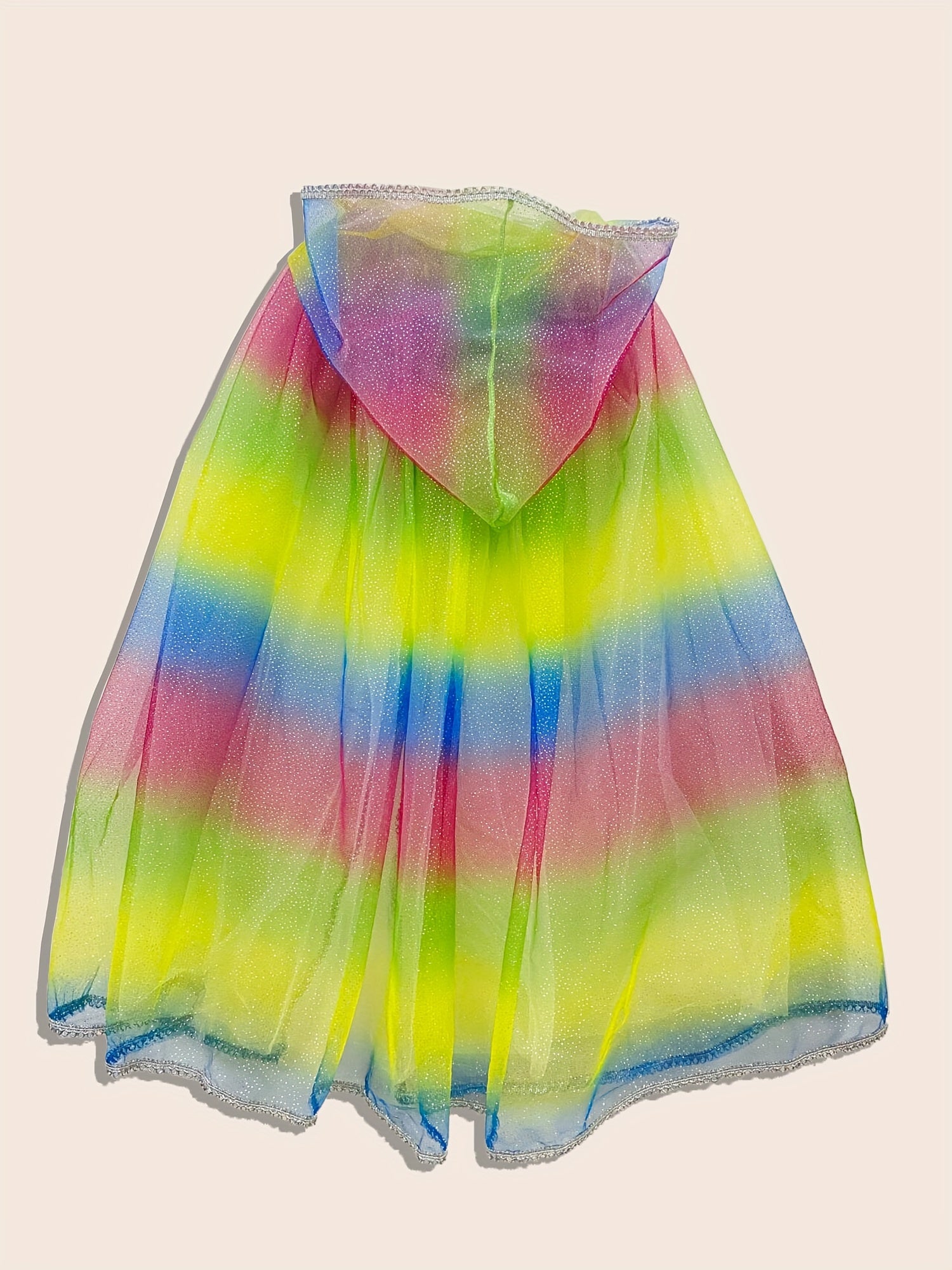 Capa de fiesta para niños de 3 a 8 años: tul colorido con rayas plateadas, mezcla de poliéster y elastano, corte holgado, tejido de punto para todo tipo de clima, disfraz de personaje divertido con detalle de botones.