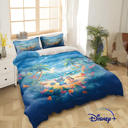 Valentine'S Day Disney 3pcs Stitch And Angel Bedding Set, Featuring a Duvet Cover And Two Pillowcases. This Super Soft Comfort Set Is Ideal for Bedrooms And Guest Rooms, Making It a Perfect Gift for Family. Suitable for All S