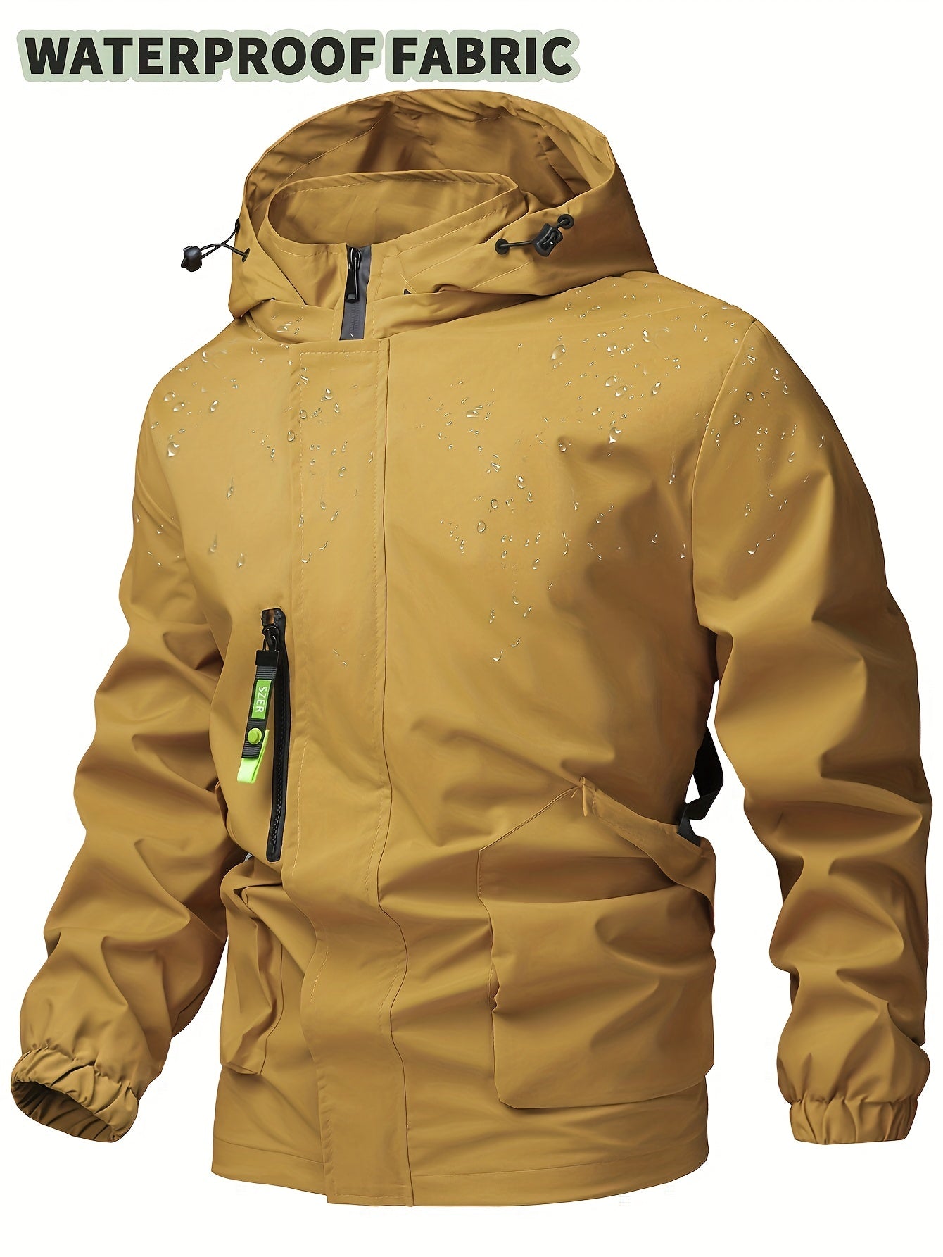 Chaqueta cortavientos de color liso con capucha para hombre, abrigo impermeable informal, ropa de exterior para primavera y otoño.