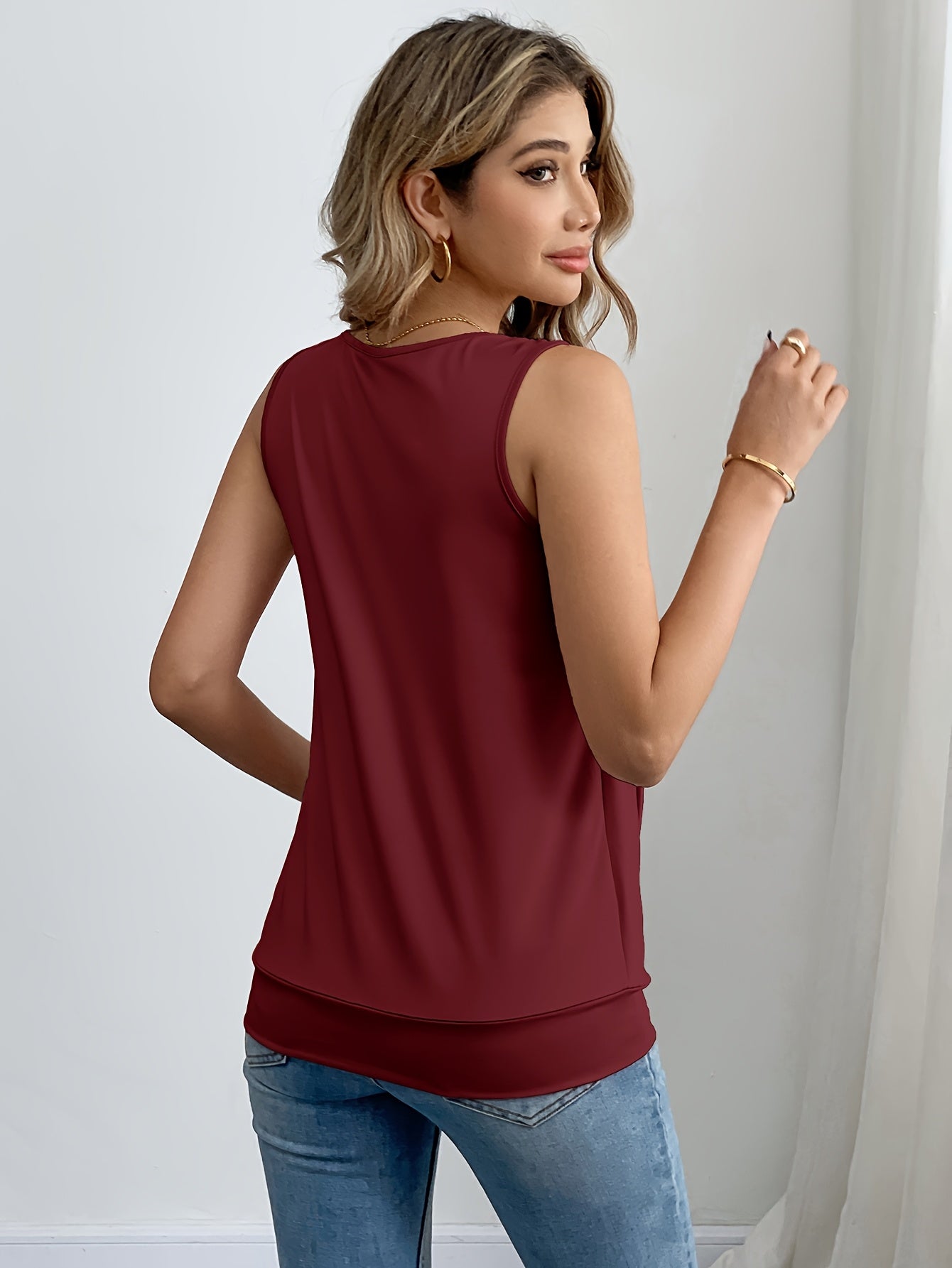 Sequin Decor Ruched Tank Top, Casual Summer Sleeveless Top, Women's Clothing