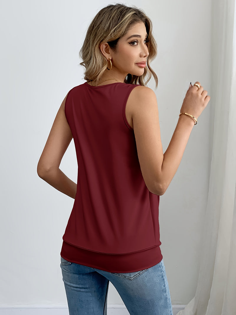 Sequin Decor Ruched Tank Top, Casual Summer Sleeveless Top, Women's Clothing