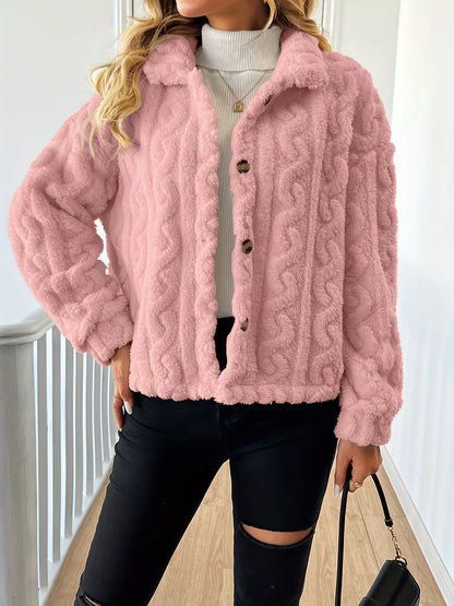 Abrigo elegante de piel sintética de manga larga para mujer, tejido de punto 100 % poliéster, color liso, abrigo de invierno para adulto.