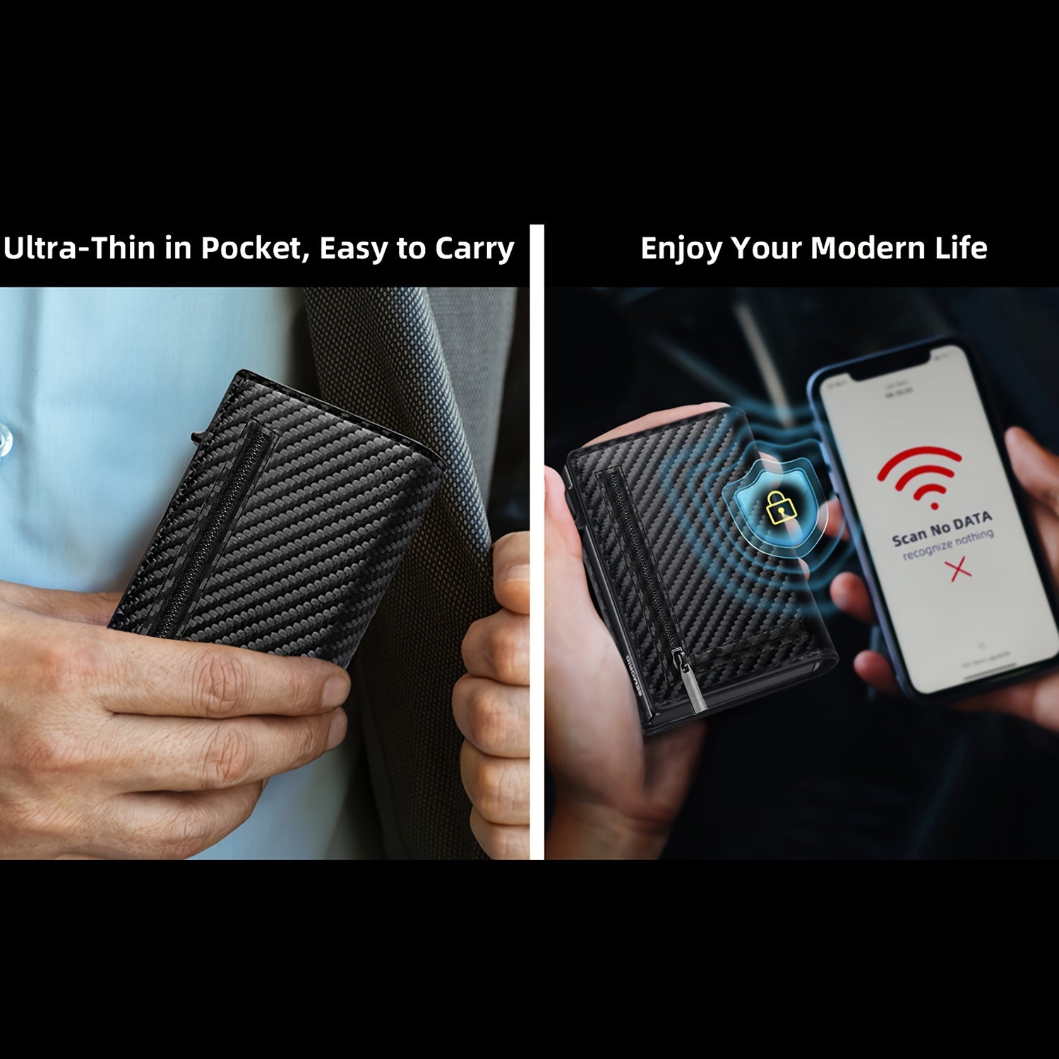 Men's Anti-theft Wallet, RFID Blocking Credit Card Holder With Zipper Coin Pocket, Automatic Pop-up Card Holder Money Clip, Ideal Gift For Men