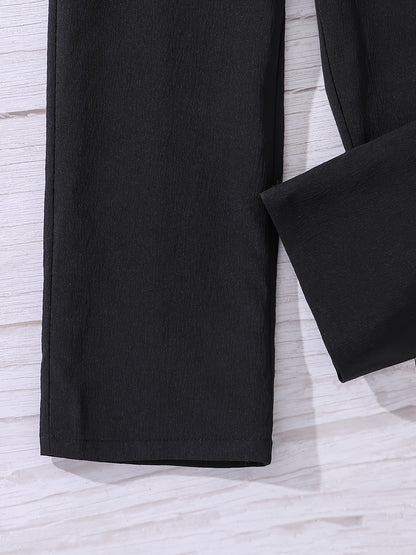 Conjunto elegante de 2 piezas para niña: camiseta de manga larga y pantalón recto con detalle de cadena metálica. Perfecto para otoño/invierno. Lavable a máquina. Ideal para exteriores.