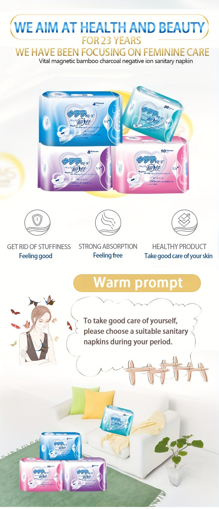 6-Pack Women's Hygiene Sanitary Pads Bundle, Soft Ultra Thin Winged Napkins, Overnight Absorbency, Unscented Menstrual Pads Combo Set, Multi Size, Travel-Friendly - 60/56 Count