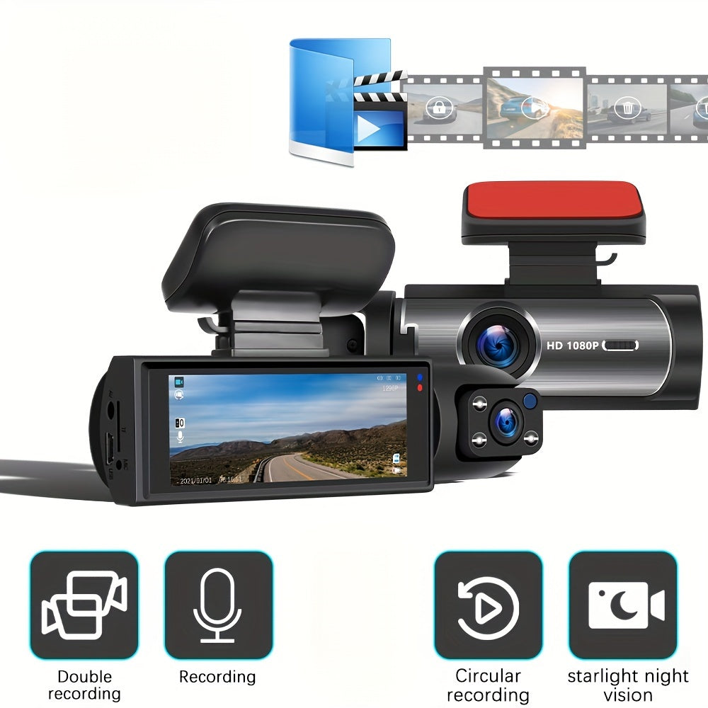 Ouyaaqii HD Dash Cam with 64GB High-Speed Memory Card, Fast Car Charger Bundle, 1080P Night Vision, Alloy Sun-Proof Case, Front & Interior Dual Lens - Upgraded Security Camera