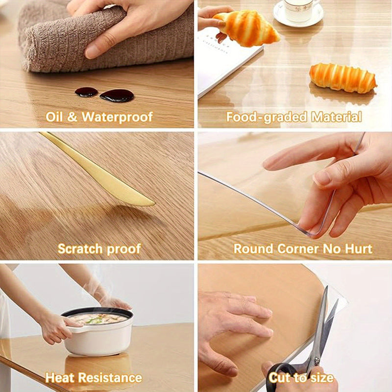 1pc Multi-Size Clear Table Protector Plastic Tablecloth Wipeable Water Resistant Vinyl Tablecloth PVC Screen Protector for Rectangle Dining Tables Mat Desk Pad Wooden Furniture Protector