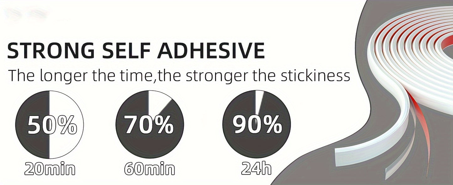 10-Foot Self-Adhesive Rubber Door Seal Strip - D-Shape Insulation & Soundproofing for Doors and Windows, Fits Gaps 1/10" to 4/17", Available in Black, White, Brown