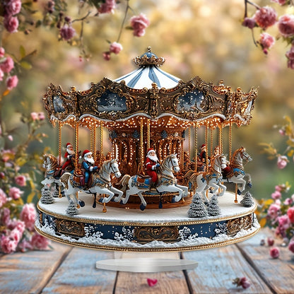 Boho Style Acrylic Carousel Music Box with Santa Claus Theme – Tabletop Decorative Sign & Plaque, Multipurpose Santa Rotating Merry-Go-Round, Ideal for Home & Office Display, Perfect Christmas Gift – 1 Piece