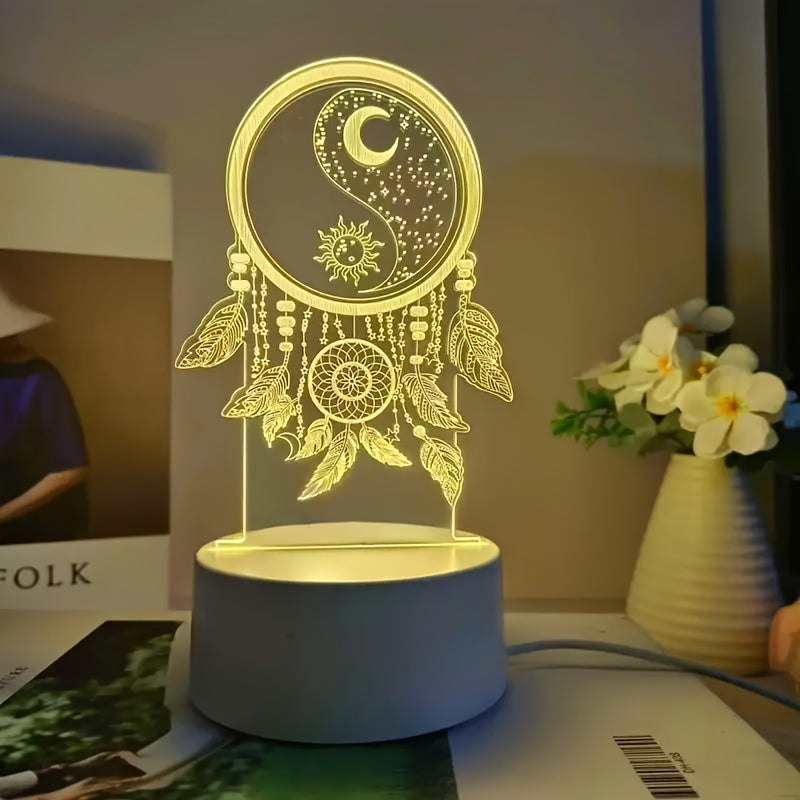 USB Powered Dreamcatcher LED Night Light with Warm Glow and Key Switch - Decorative Desk Lamp for Home