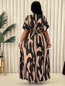 Women'S Plus Size Elegant V-Neck Dress with Abstract Pattern - Casual Spring/Summer Style, Knee-Length, Sleeveless, Adjustable Waist Cincher, Casual Summer Dress|Kneelength Dress|Vneck Design, Plus Size Dress