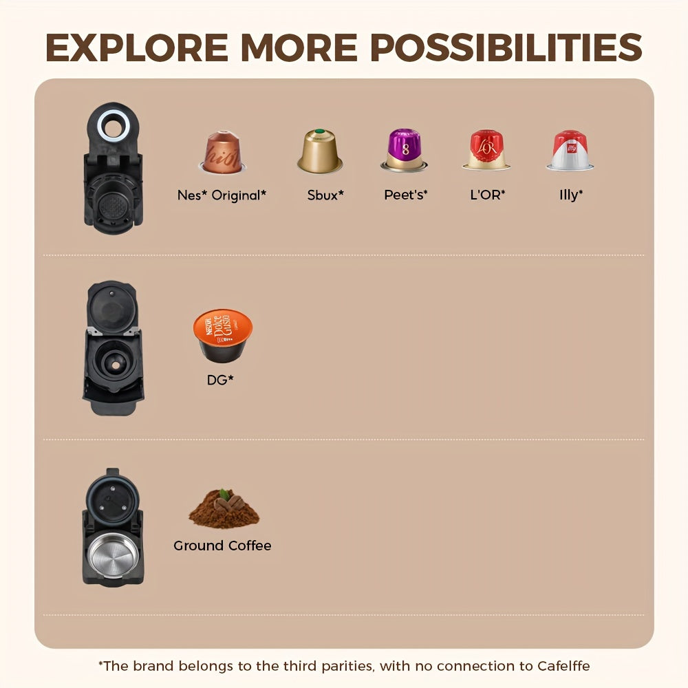 Cafetera de cápsulas 3 en 1 CAFELFFE, control de temperatura (caliente/frío), calentamiento, compatible con Dolce Gusto y café molido, cafetera automática para la cocina del hogar, gran regalo para Halloween, Navidad o Año Nuevo