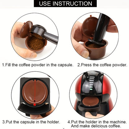 3Pcs Fit For Dolce Gusto Coffee Filter Cup Reusable Coffee Capsule Filters For With Spoon Brush