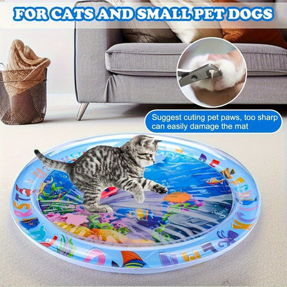 [Gentle Care] Colorful Interactive Cat Play Mat with Floating Fish - Durable, Splash-Proof PVC Water Pad, Alphabet & Marine Life Design, Ideal for Indoor Cats, Boredom Relief Kick Toy, No Batteries Required, Cat Toys