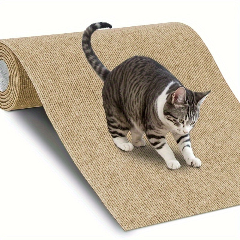 1pc Durable Cat Scratch Pad - Self-Adhesive, Wear-Resistant Vertical Wall Scratcher - Trimmable, Non-Shedding Polyester - Ideal for Indoor Cats, Protects Furniture, Cat Scratchers for Indoor Cats