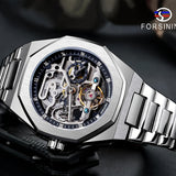Reloj mecánico automático para hombre: esqueleto de diamantes de imitación 3D, acero inoxidable, estilo deportivo y profesional, regalo perfecto.