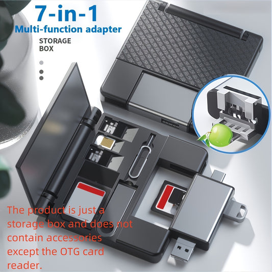 Lector de tarjetas OTG multifuncional 7 en 1, lector de tarjetas Micro SD, lector de tarjetas de memoria U tipo C para cámaras digitales, teléfonos inteligentes y tabletas, convertidor OTG, disco U externo, SD, TF, universal con caja de almacenamiento.