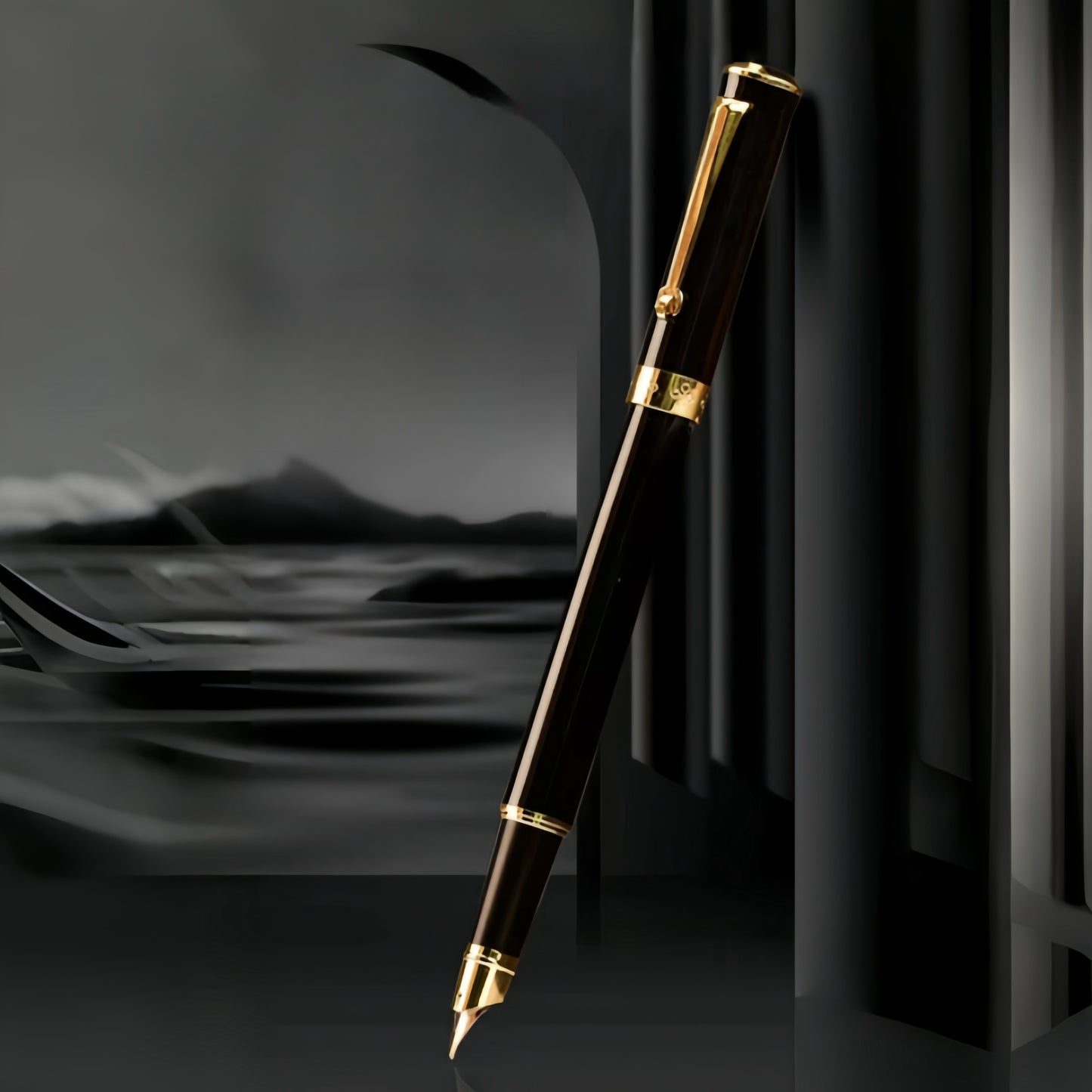 Pluma estilográfica de metal premium, punta fina de 0,5 mm, cierre a presión: ideal para firmas comerciales y personales, compatible con tintas de 3,4 mm.