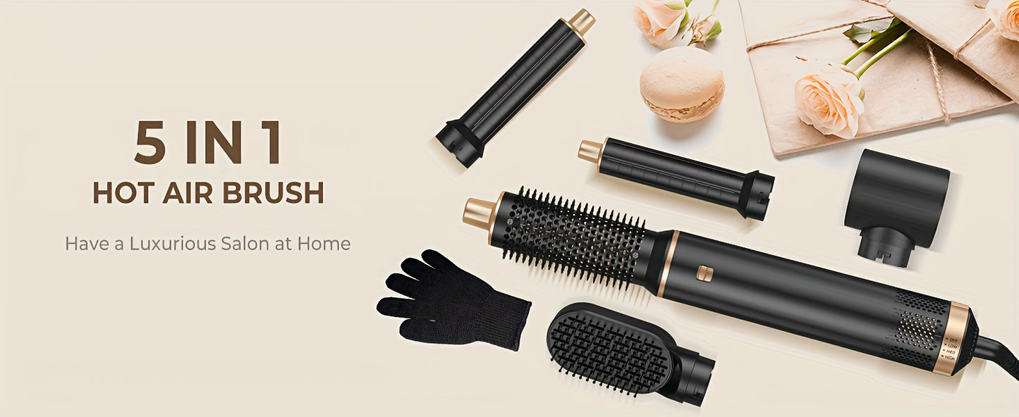 UKLISS 5-in-1 Hot Air Styler Brush Set with Airflow Curler, Round Brush, Straightener, Dryer Attachments, 220V, European Plug, 800W, Non-Battery Operated Multi-Function Hair Styling Tools