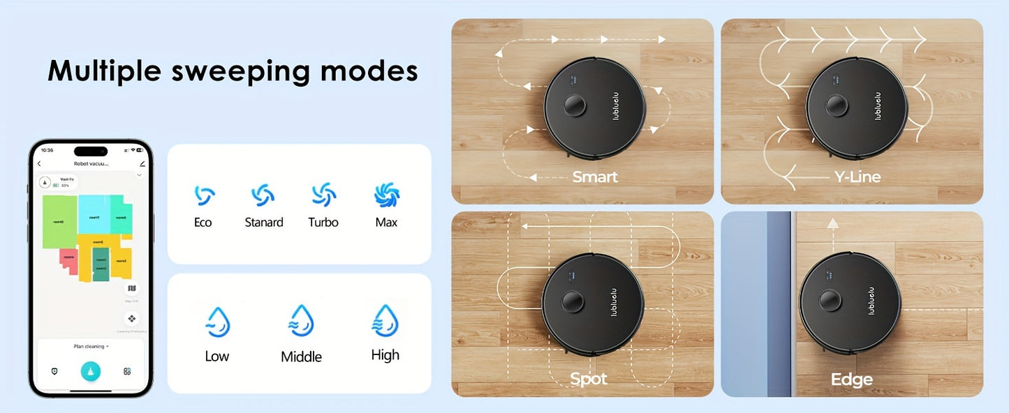 Robot Vacuum And Mop Combo 5000Pa, Lubluelu L15 Robot Vacuum, Auto-Charging, 5 Maps, 30 No-go Zones, WiFi/App, 3in 1 Robot Vacuum Cleaner for Pet Hair Carpet Hard Floor