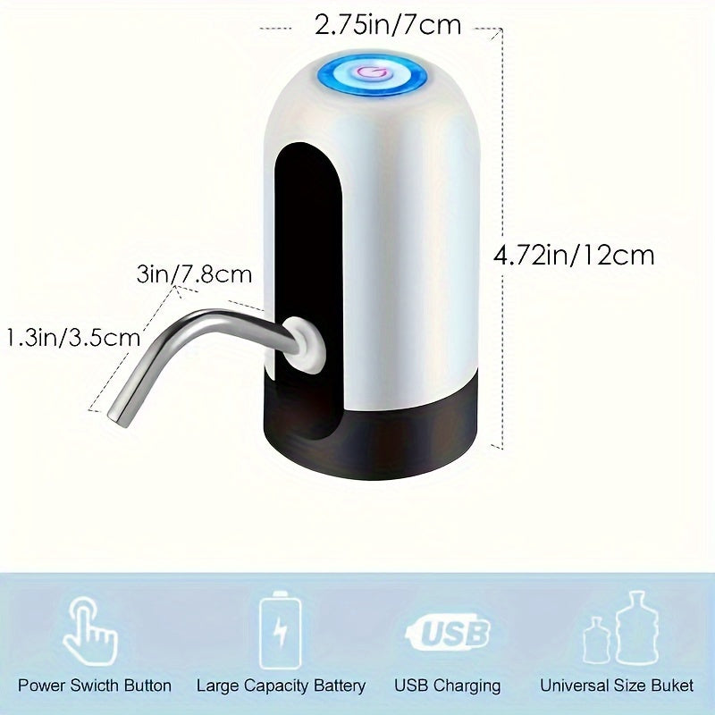 1pc, Water Bottle Pump, Electric Water Bottle Pump, USB Rechargeable Automatic Drinking Water Pump For Universal 3-5 Gallon Bottles, Portable Camping Water Dispenser