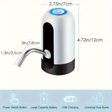 1pc, Water Bottle Pump, Electric Water Bottle Pump, USB Rechargeable Automatic Drinking Water Pump For Universal 3-5 Gallon Bottles, Portable Camping Water Dispenser