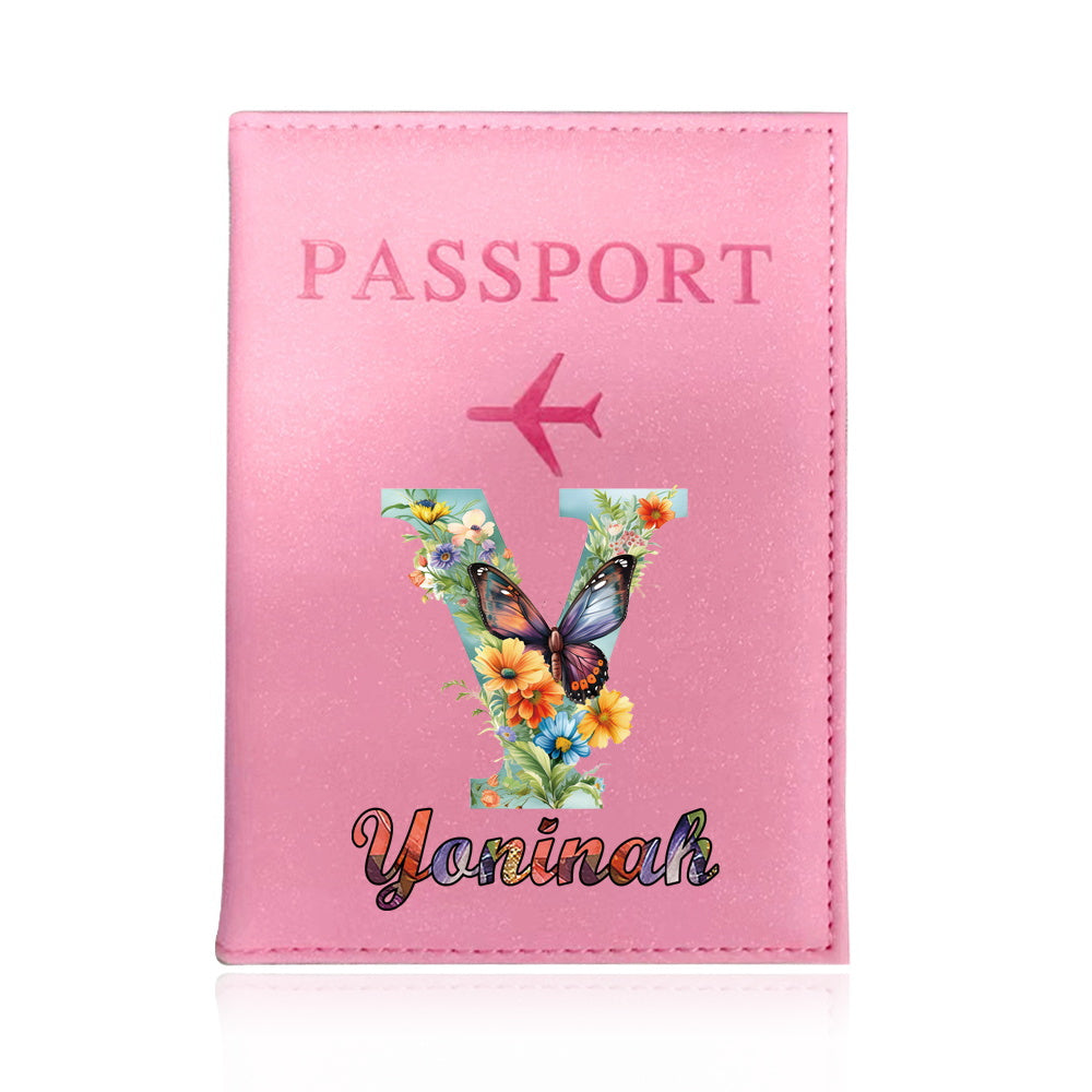 Customized Name Initial Pu Leather Passport Holder Cover Personalized Custom Ultra Slim Wallet Organizer Passport Protector Covers Personal Tailor Waterproof Card Case Storage Cases for Men Women Travel Accessories