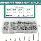 800pcs M2 Phillips Pan Head Self-Tapping Screws Nickel-Plated Carbon Steel 4mm 5mm 6mm 8mm 10mm 12mm 16mm 20mm Wood Screw Assortment Kit Lock Nuts Screw Fastener Sets (Flat Head)