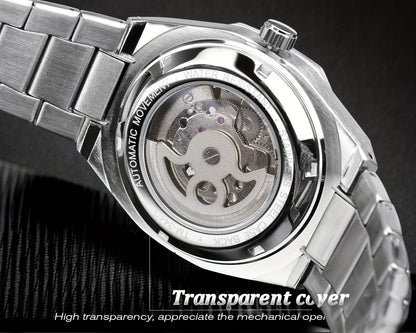 Reloj mecánico automático para hombre: esqueleto de diamantes de imitación 3D, acero inoxidable, estilo deportivo y profesional, regalo perfecto.
